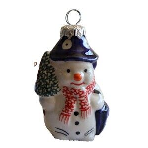 Polish Pottery Andy Decorated Snowman Christmas Tree Ornament Plus 3 Snowmen